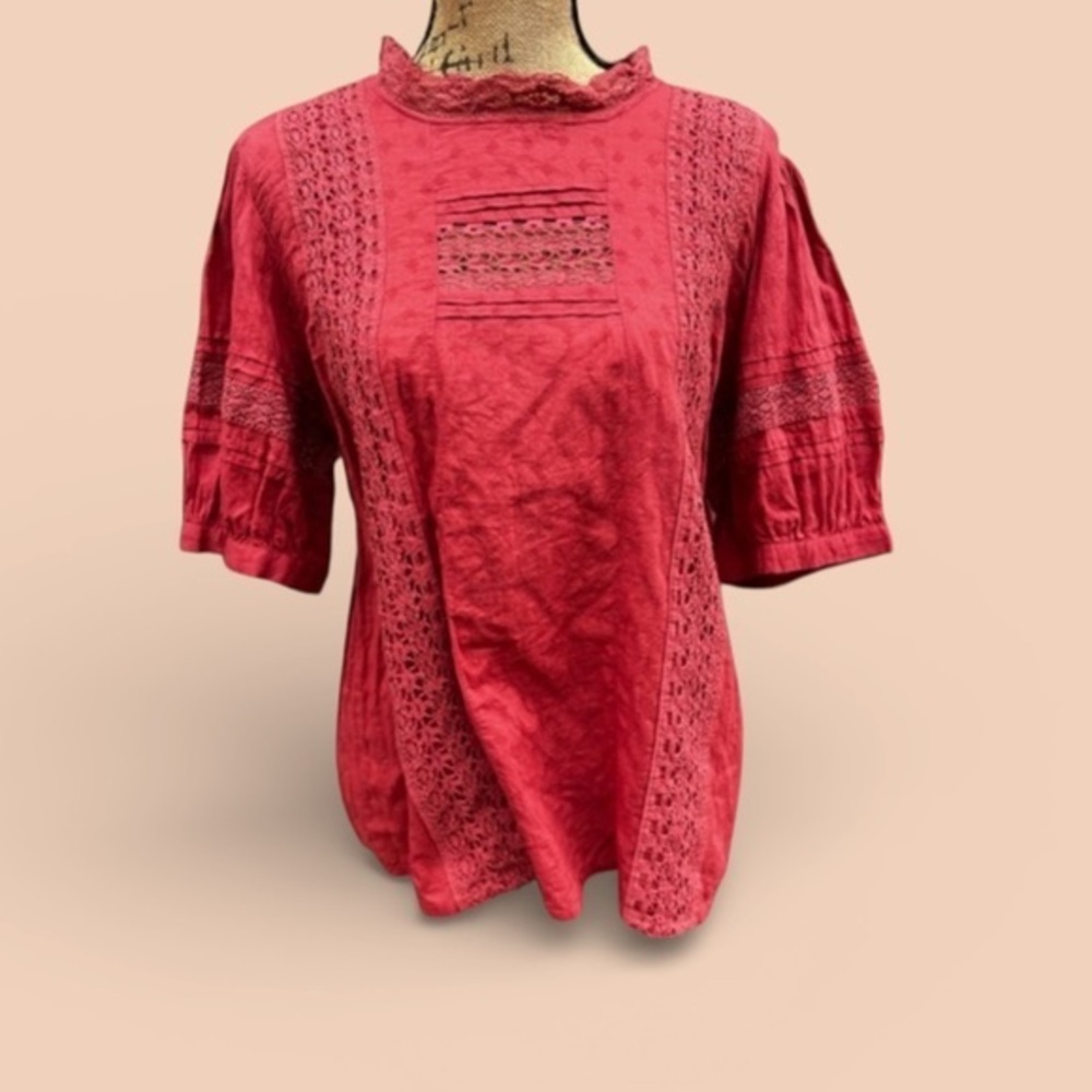 Women's Red Lace Detail Top